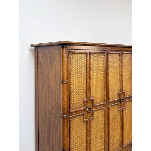 Mid 20th Century Vintage Thomasville Pauletti Faux Bamboo Woven Armoire, Collectible Storage For Sale - Image 5 of 18