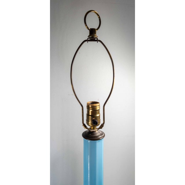 Early 20th Century Pair of French Baby Sky Blue Opaline Glass Table Lamps For Sale - Image 10 of 14