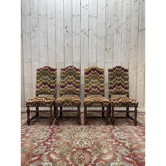 Louis XIII Chairs in Turned Wood and Velvet, Set of 4 For Sale - Image 10 of 10