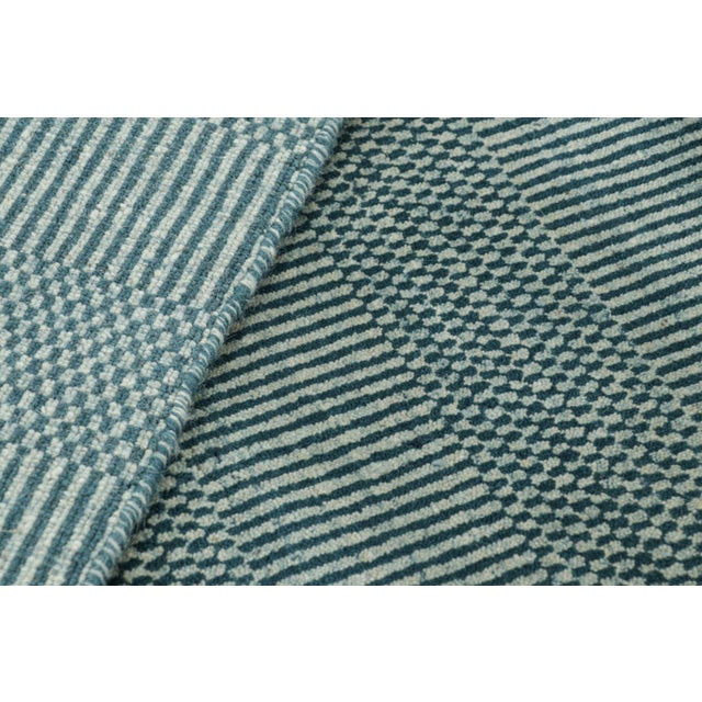 Dove Gray Rug & Kilim’s Modern Rug in Blue and Cream, With Stripes and Geometric Patterns For Sale - Image 8 of 8