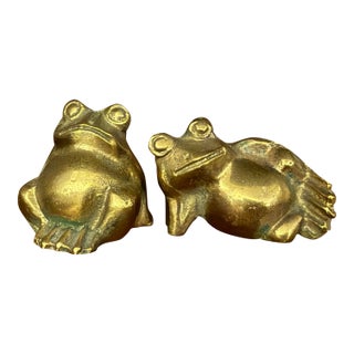 Pair of Friendly Brass Frogs For Sale