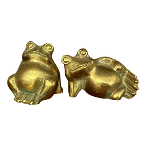 Pair of Friendly Brass Frogs
