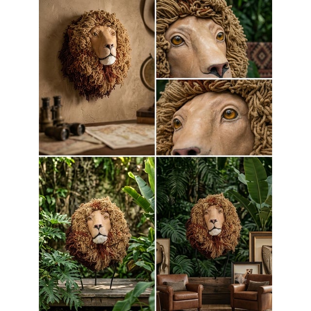 Brown Vintage Faux Lion Head Taxidermy Wall Decor For Sale - Image 8 of 10