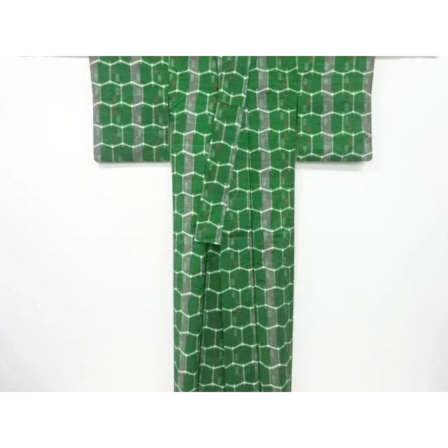 Textile Mid Century Japanese Kimono Silk Green Antique Vintage Fabric Display Hanger For Sale - Image 7 of 13