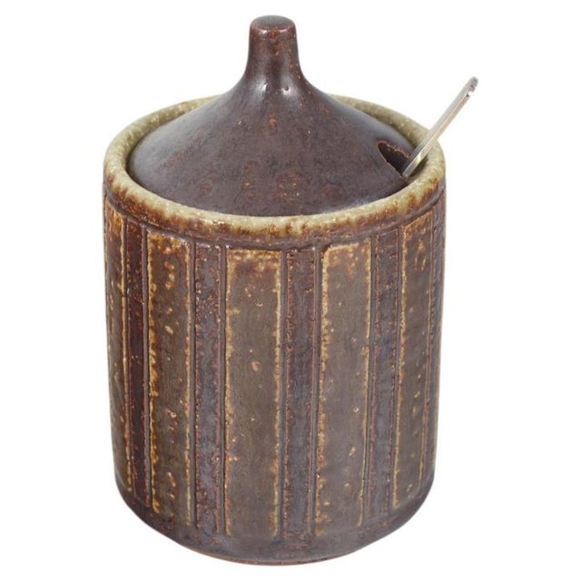 1970s Ceramic Jam Jar with Silver Spoon from Palshus, Denmark, 1970s, Set of 2 For Sale - Image 5 of 5