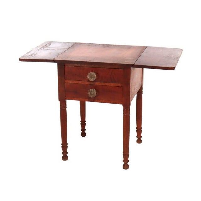 Antique Sheraton Cherry & Tiger Maple Two Drawer Drop Leaf Table C1840 For Sale - Image 4 of 6