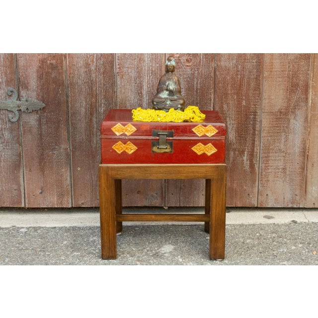 Chinese Antique Lacquer Document Box on Wooden Stand For Sale - Image 10 of 11