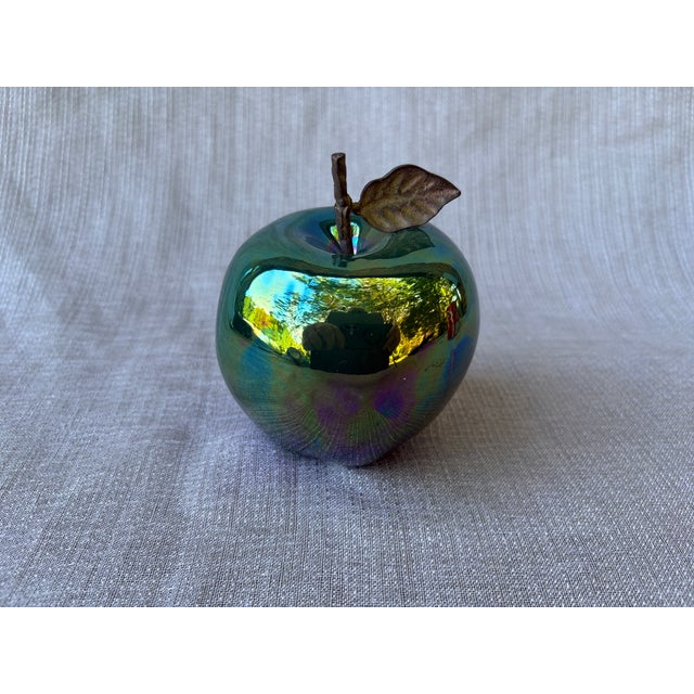 Vintage Artisan Made Green Pottery Apple Sculpture Signed For Sale - Image 13 of 14