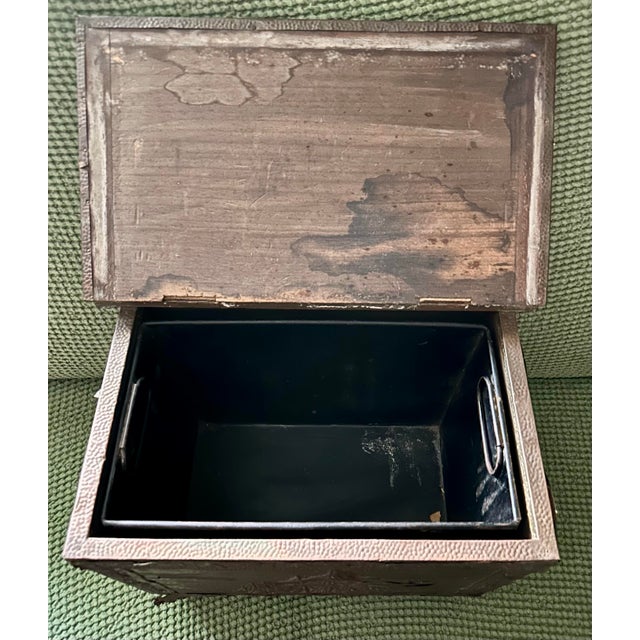 Antique Early 20th Century Nautical Themed Wooden Coal/Firewood Box With Brass Embossed Exterior Panels For Sale In Orlando - Image 6 of 12