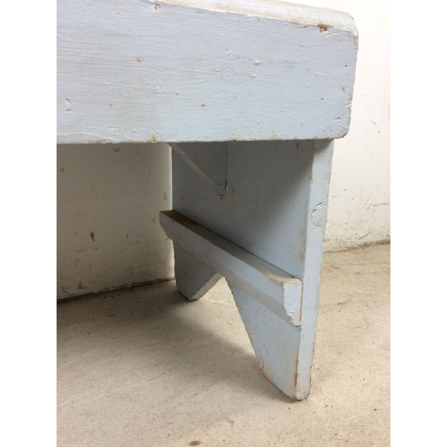 Antique Farmhouse Gray Painted Bench Footstool For Sale - Image 9 of 14