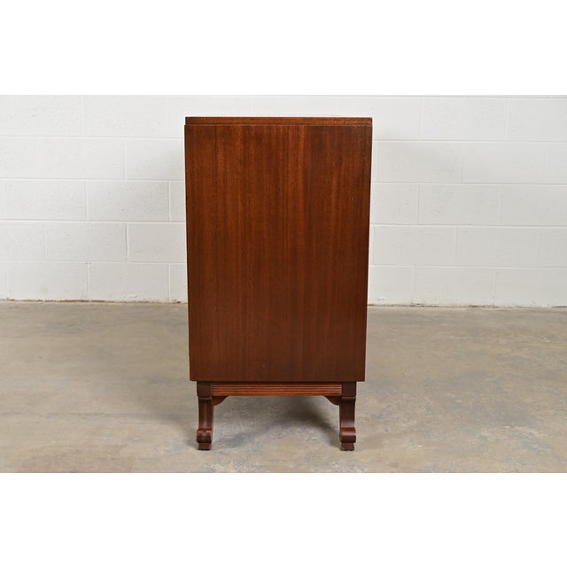 French Regency Louis XVI Carved Mahogany Bow Front Sideboard or Bar Cabinet, Circa 1940s For Sale - Image 12 of 14