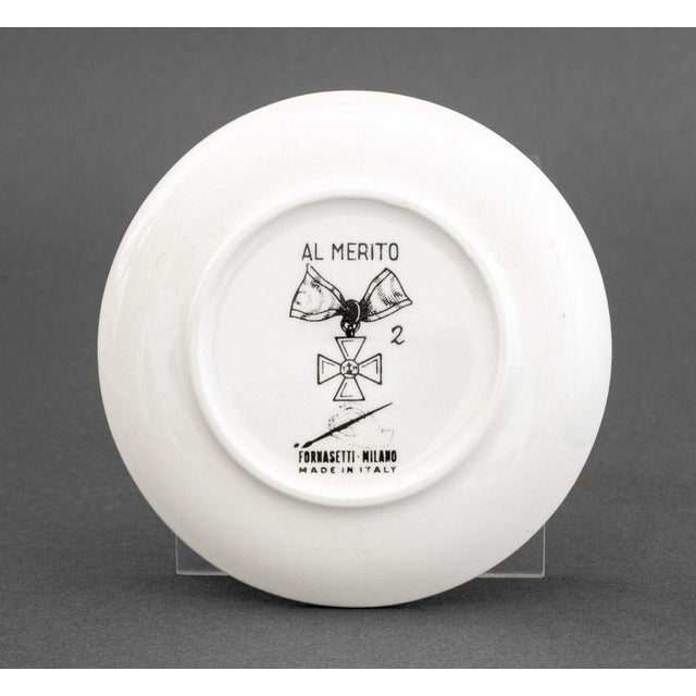 White Mid 20th Century Fornasetti "Al Merito" Porcelain Coasters, 7 For Sale - Image 8 of 17