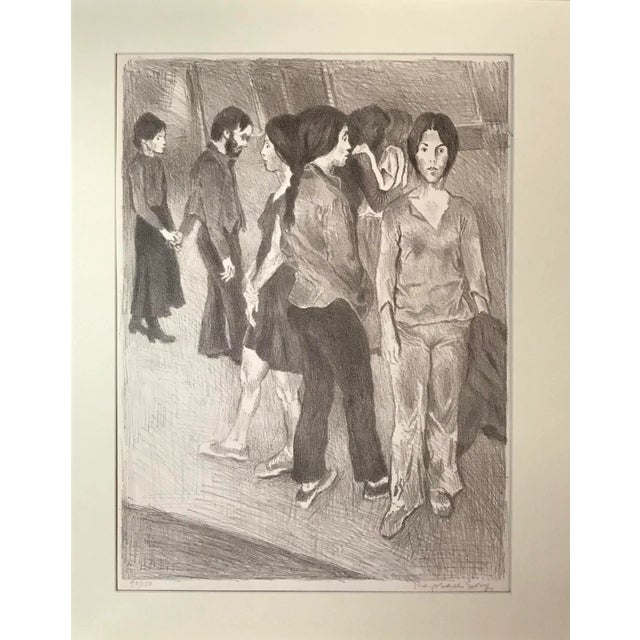 Vintage print titled "Gathering" an original hand drawn stone lithograph by Raphael Soyer, the renowned Russian-born...