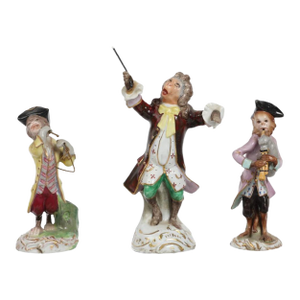 Antique Germany Porcelain 3 Piece Monkey Orchestra Figurines