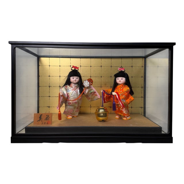 Vintage Japanese Ichimatsu Doll in Display, 1970s, Set of 3 For Sale