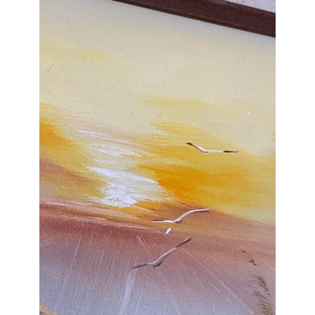 Wood Vintage 1970's Coastal Seascape Framed Oil Painting For Sale - Image 7 of 9