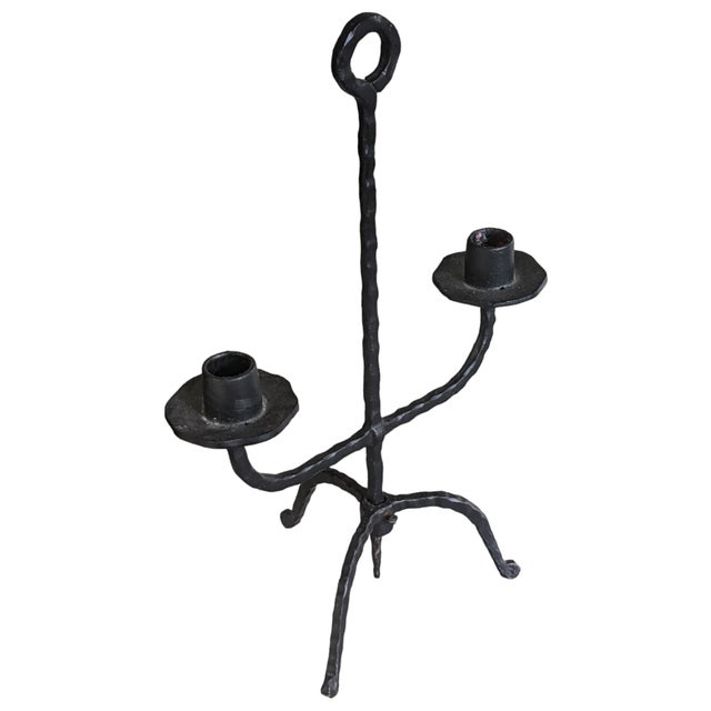 Mid 20th Century Vintage Brutalist Hand Forged Iron Candle Holder For Sale - Image 5 of 8