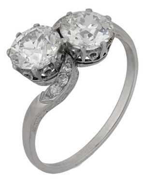 1930s Art Deco 1.95 Carat Old European Diamond Platinum Toi Et Moi Ring, Size 7