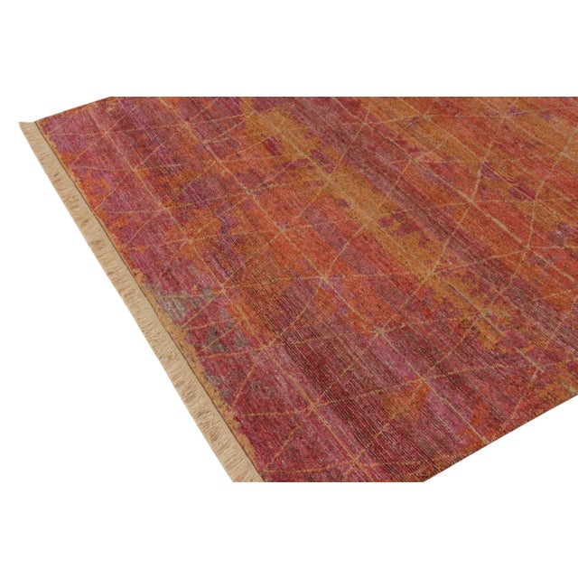 Rug & Kilim Rug & Kilim’s Hand-Knotted Rug in Multihued Gold, Red, Subtle Geometric Pattern For Sale - Image 4 of 7