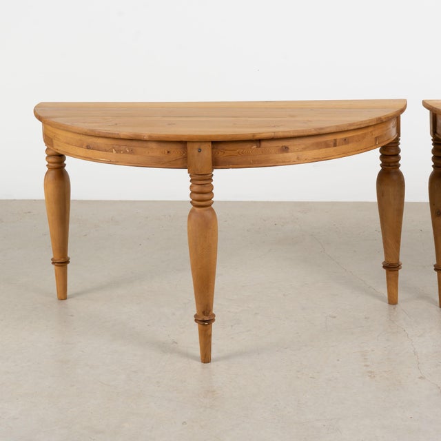 Farmhouse Pair of 19th Century Swedish Pine Demilune Console Tables For Sale - Image 3 of 17