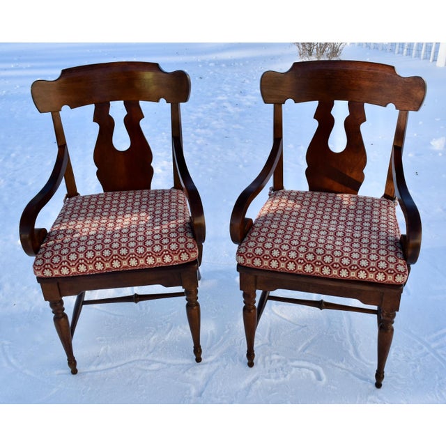 Bernhardt Mahogany Arm Chairs Pair Vintage Stretcher Base 80s For Sale - Image 11 of 13