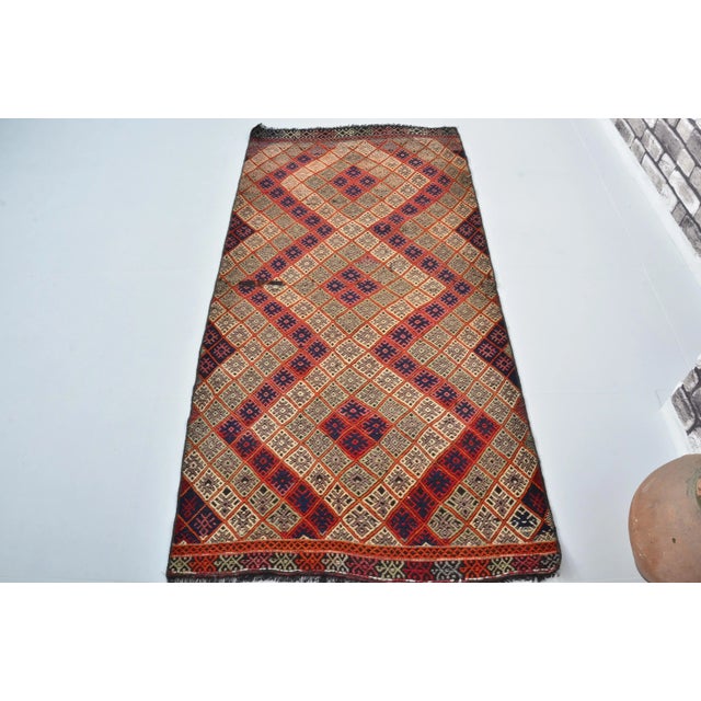 Rug & Kilim 1960s Ruby- Red Color Geometric Pattern Handmade Kilim Runner For Sale - Image 4 of 11