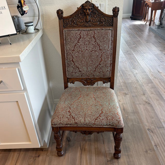 Wood 19th Century Antique Oak Dining Set With 6 Chairs Total Includes 2 Armchairs For Sale - Image 7 of 10