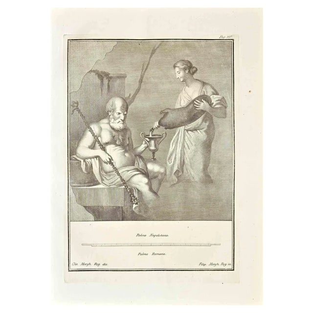 Giovanni Elia Morghen, Ancient Roman Fresco Herculaneum, Original Etching, 18th Century For Sale