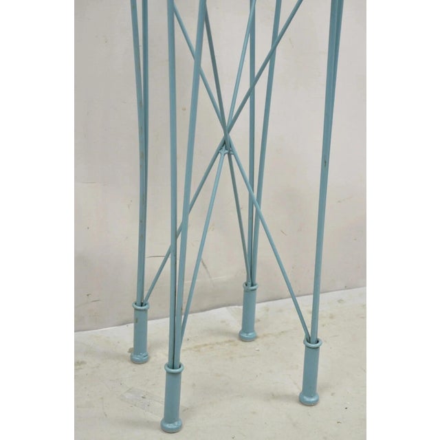Postmodern Postmodern Blue Wrought Iron "Skyscraper" Glass Top Pedestal Stand Side Table For Sale - Image 3 of 10
