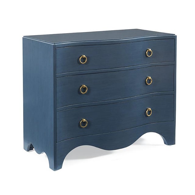 A serpentine chest featuring our Woodbridge Navy Finish. This chest is French influenced and perfectly scaled as a bedside...