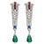 Silver plated drop clip earrings with clear, red and blue crystals and green stones 3" x 1"