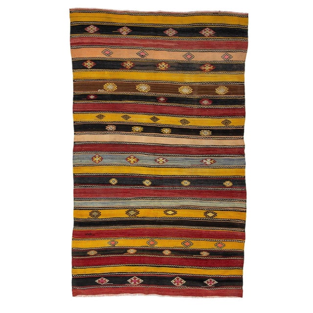 Textile Vintage Turkish Striped Kilim Rug For Sale - Image 7 of 7