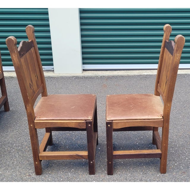 Rustic 1970s Fabulous Set of 10 Spanish Misssion Leather Seat Dining Chairs For Sale - Image 3 of 12