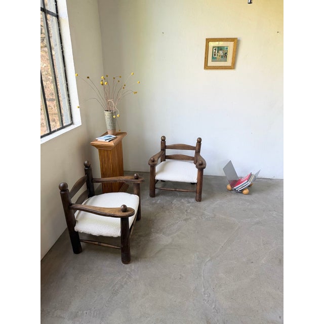 Wood Lounge Chairs in Oak by Dudouyt, 1950s, Set of 2 For Sale - Image 7 of 18
