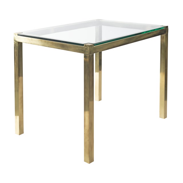 Mid-Century Modern 1950s Pair of Brass and Glass Side Tables For Sale - Image 3 of 4