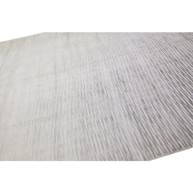 2010s Gray Wool & Silk Rug Handmade With Abstract Pattern For Sale In New York - Image 6 of 7