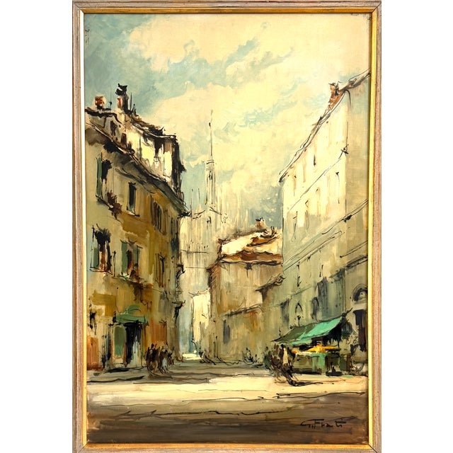 Impressionist 1970s G Frati Italy Impressionist City Landscape Framed Oil on Canvas For Sale - Image 3 of 9
