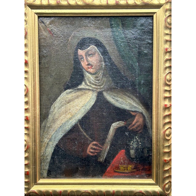 Late 19th-Century Spanish Colonial School Painting Portrait of Saint Teresa of Ávila For Sale - Image 13 of 18