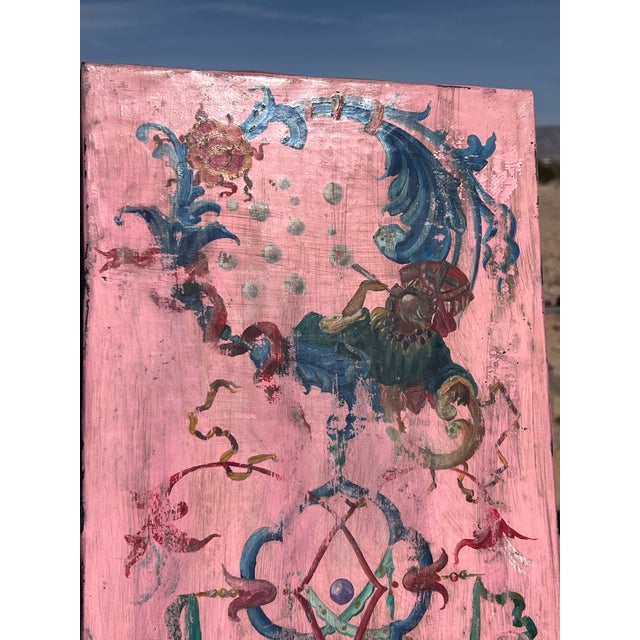 Pair of Vintage Large Continental European Chinoiserie Oil on Leather Panel Paintings For Sale - Image 10 of 14