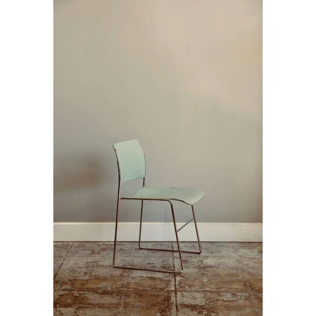 Modern 1970s Vintage Teal and Chrome David Rowland 40/4 Stacking Chairs- Set of 6 For Sale - Image 3 of 9