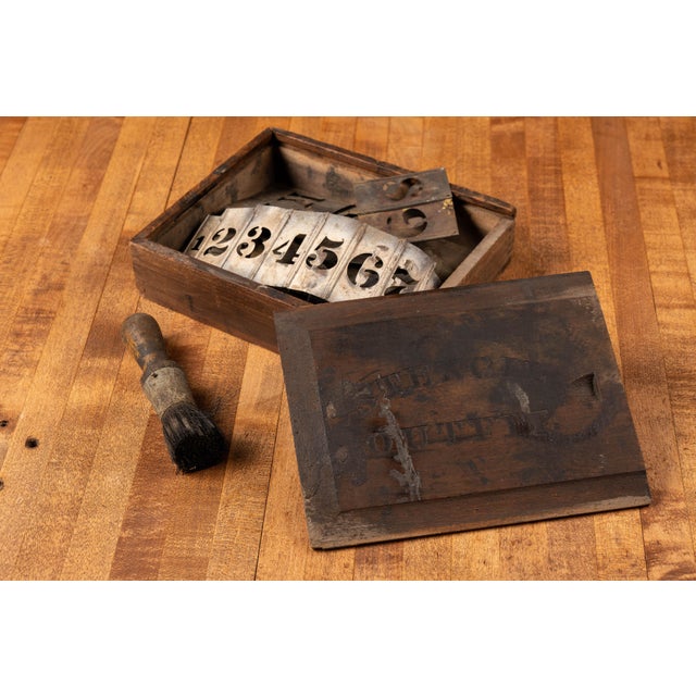 Industrial 1860s A. Gage Metal Letter Stencil Set With Wood Box For Sale - Image 3 of 6
