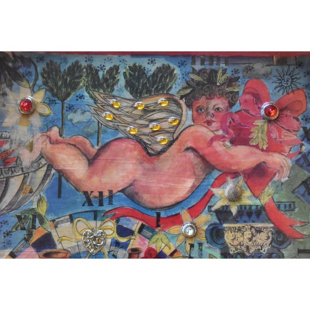 Embellished Decoupage Art Tray With Cupid For Sale - Image 4 of 10