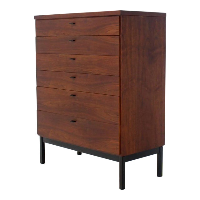 Brown Mid-Century Modern Oiled Walnut Bookmached Six Drawers High Chest Dresser on Bracket Legs For Sale - Image 8 of 8