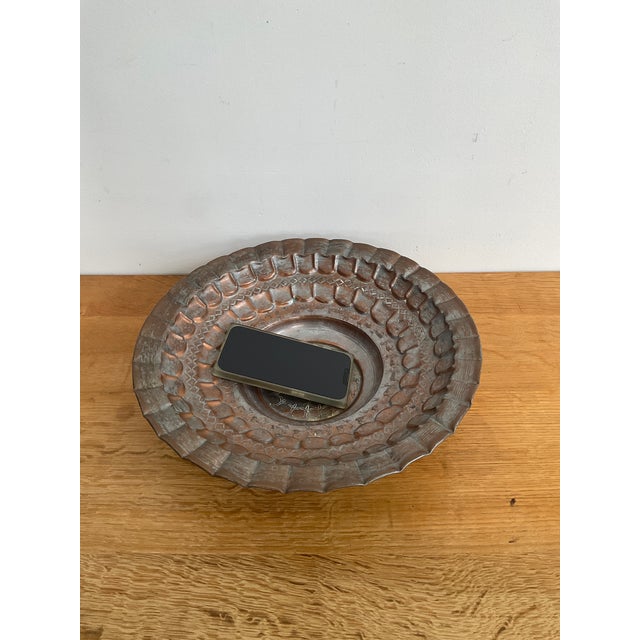 Copper Vintage Hand Hammered Egyptian Copper Bowl With Etchings For Sale - Image 8 of 11