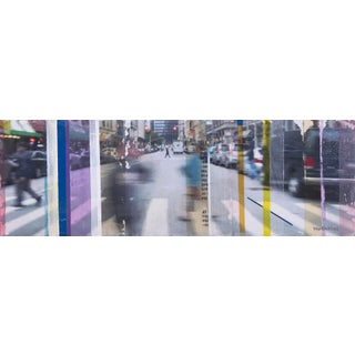 Crosswalk by Justin Wheatley | Mixed (photo, collage, acrylic) on panel urban street scene with pedestrians For Sale