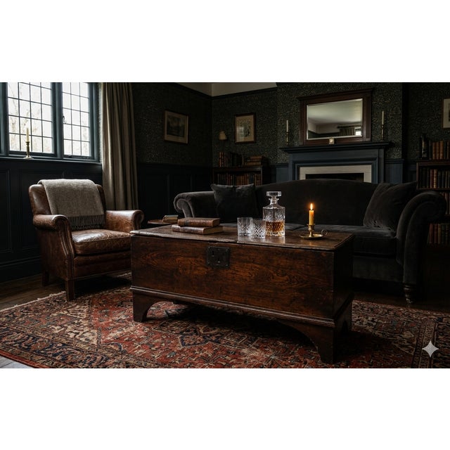 Lovely handcrafted late 18th-Century English George III solid elm coffer with hinged lid. It is a six board chest, simple...