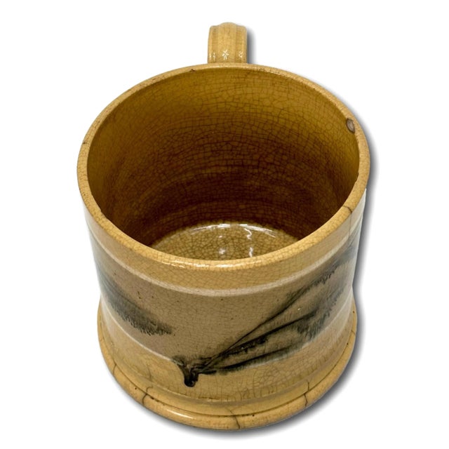 Rare Full Size Antique English Black Seaweed Decorated Yellow Mocha Ware Mug - Circa Mid 1800s For Sale In Boston - Image 6 of 12