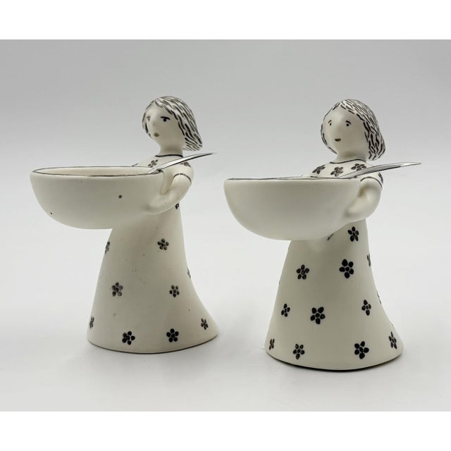 1990s 1990s Emilia Castillo "The Couple" Bisque Porcelain Salt Cellars & Sterling Spoons Set - 4 pcs For Sale - Image 5 of 18
