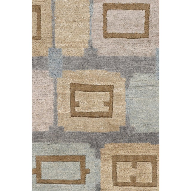 Mid-Century Modern Rug & Kilim’s Scandinavian Style Rug in Blue, Beige-Brown & Gray Geometric Patterns For Sale - Image 3 of 7