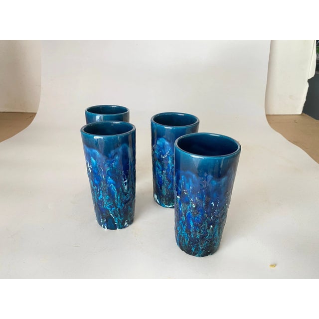 Blue Glasses in Ceramic Blue in the style of Aldo Londi, Italy, 1960s, Set of 4 For Sale - Image 8 of 9